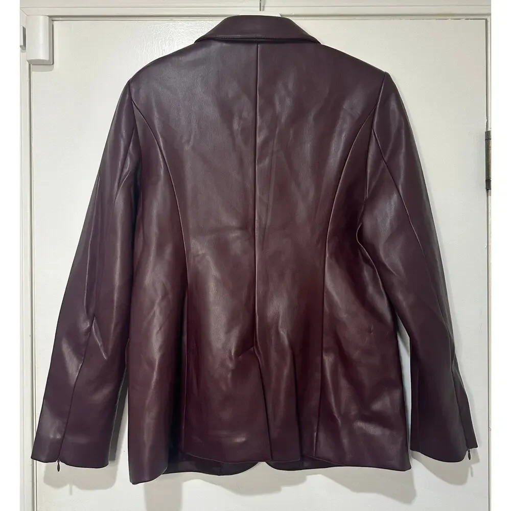 Women’s Plum Faux Leather Blazer Jacket - Picture 11 of 16